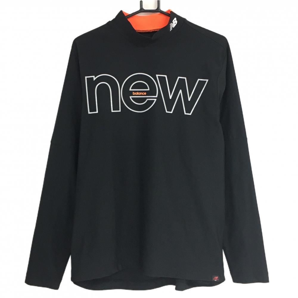 【超美品】ニューバランスゴルフ 長袖ハイネックシャツ 黒×蛍光オレンジ ビッグロゴ  メンズ 6(XL) ゴルフウェア New Balance
