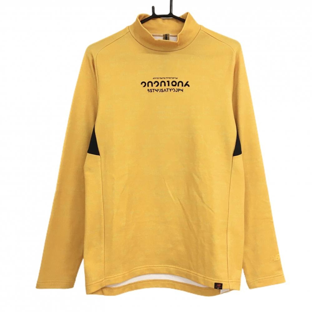 【超美品】ニューバランスゴルフ 長袖ハイネックシャツ イエロー×黒 総柄 裏起毛  メンズ L ゴルフウェア 長袖ハイネックシャツ