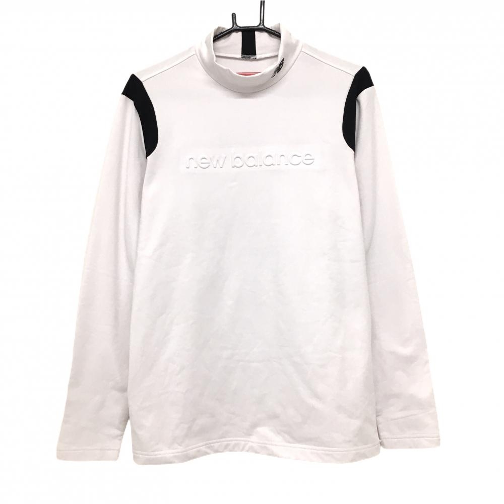 【美品】ニューバランスゴルフ 長袖ハイネックシャツ 白×黒 立体ロゴ 裏微起毛 メンズ 5(L) ゴルフウェア New Balance