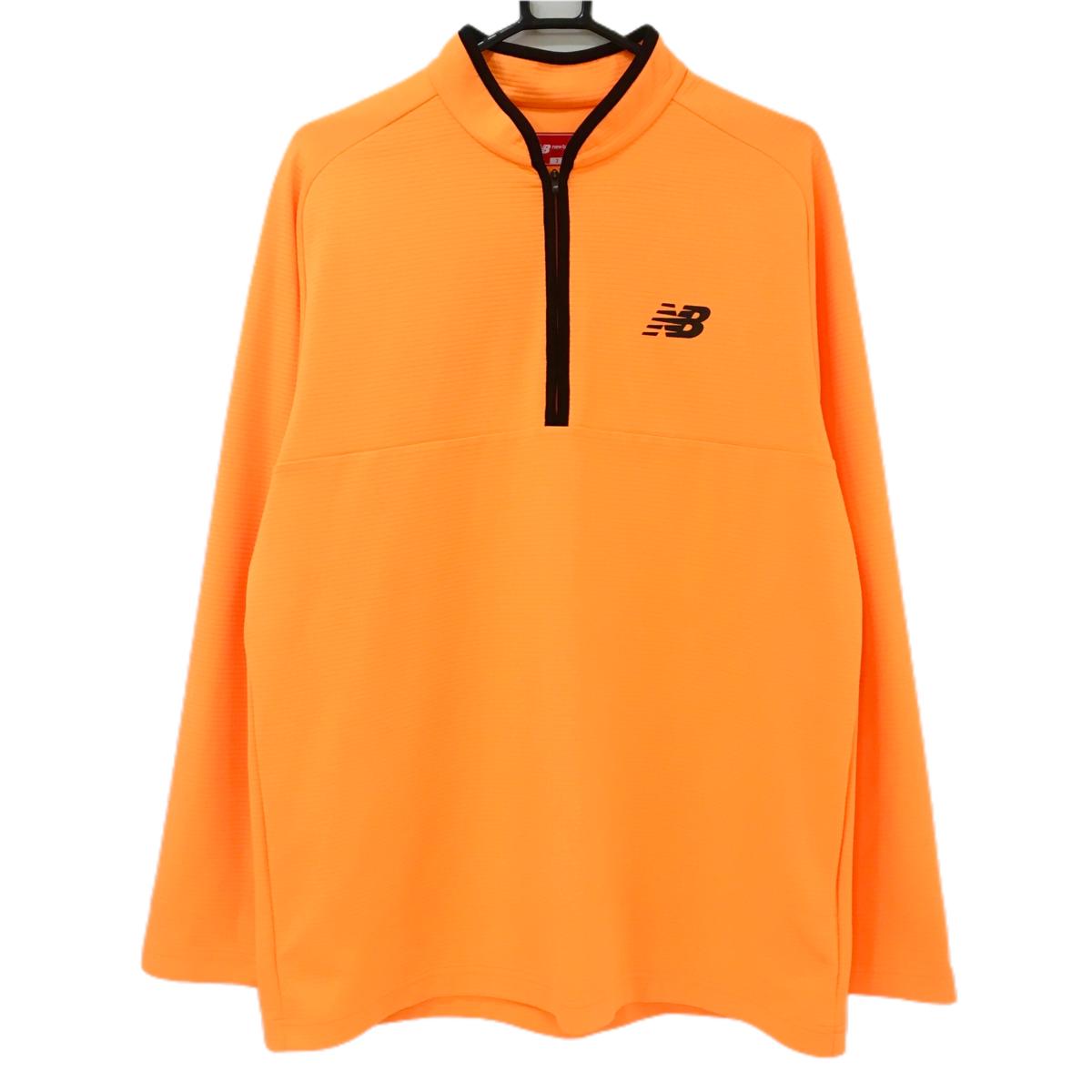 【超美品】ニューバランスゴルフ 長袖ハイネックシャツ 蛍光オレンジ×黒  メンズ 7(2XL) ゴルフウェア 大きいサイズ New Balance