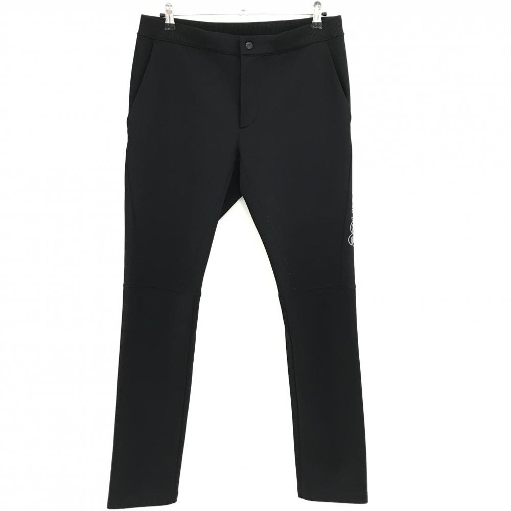 【美品】ニューバランスゴルフ パンツ 黒×白 ロゴプリント ウエストゴム 調節紐 メンズ 5(L) ゴルフウェア New Balance