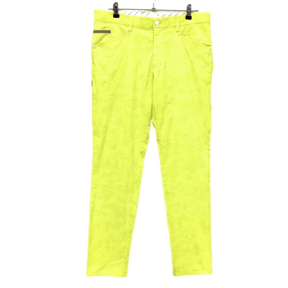 【超美品】ニューバランスゴルフ ストレッチパンツ 蛍光イエロー 総柄 英字 数字 メンズ 6(XL) ゴルフウェア New Balance