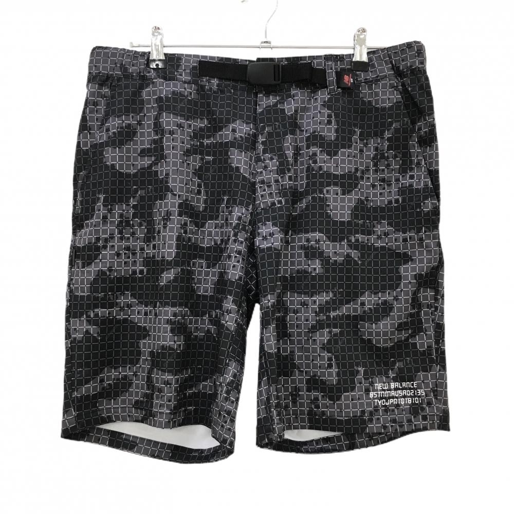 【超美品】ニューバランスゴルフ ハーフパンツ 黒×グレー 迷彩 格子チェック ストレッチ メンズ 6(XL) ゴルフウェア New Balance