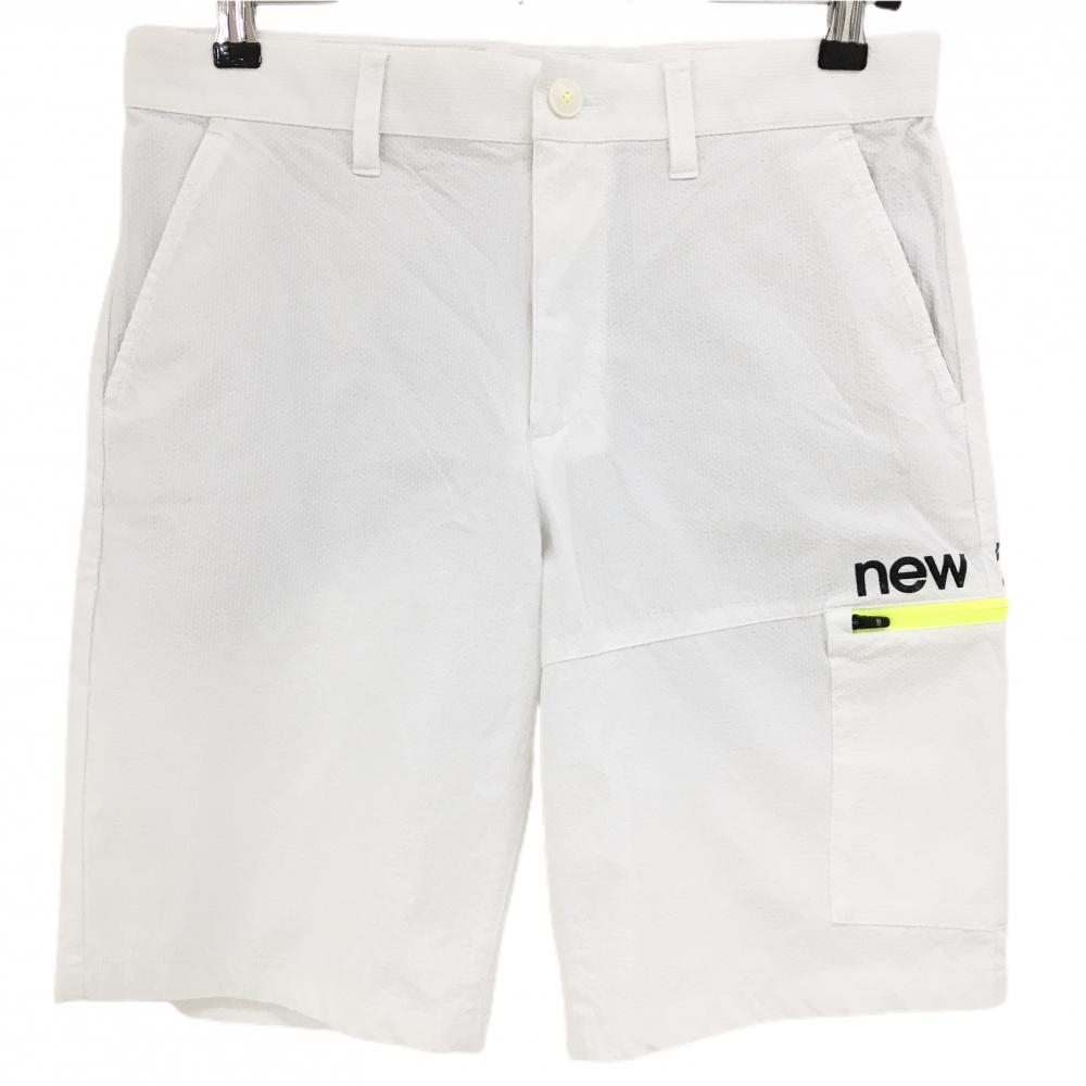 【超美品】ニューバランスゴルフ ハーフパンツ 白×黒 ストレッチ 凹凸生地 メンズ 3(S) ゴルフウェア 2023年モデル New Balance