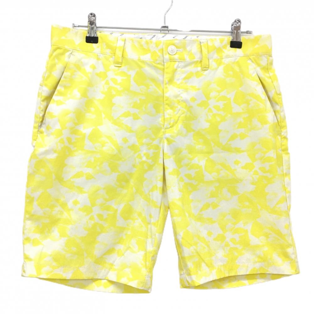 【美品】ニューバランスゴルフ ハーフパンツ イエロー×白 総柄 ストレッチ メンズ 5(L) ゴルフウェア New Balance