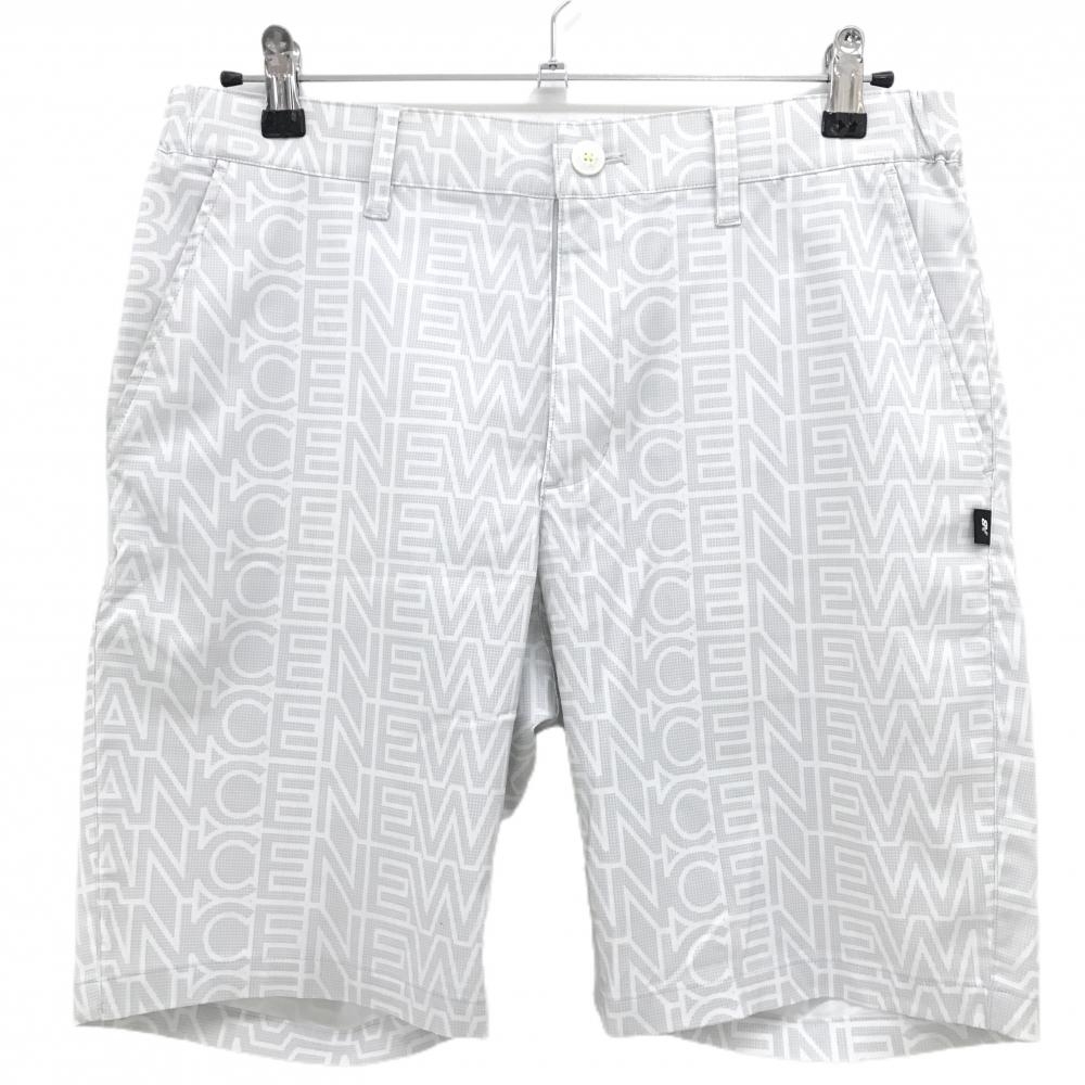 【美品】ニューバランスゴルフ ハーフパンツ ライトグレー×白 ロゴ総柄  メンズ 4(M) ゴルフウェア 2024年モデル New Balance