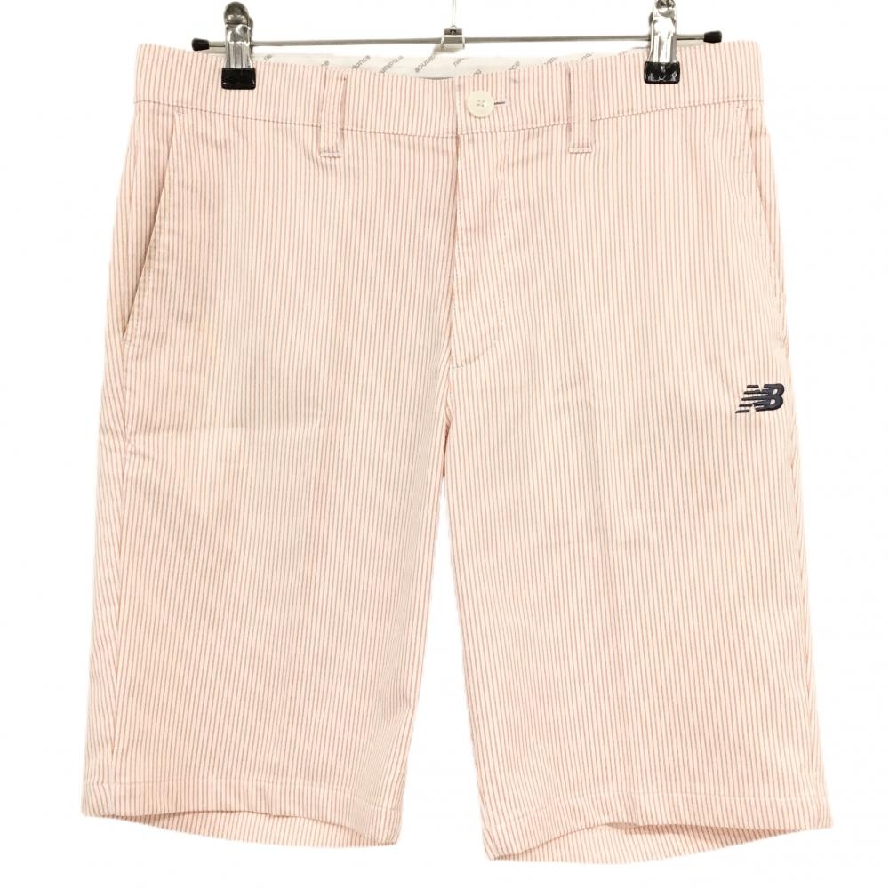 ニューバランスゴルフ ハーフパンツ 白×オレンジ ストライプ ロゴグレー ストレッチ メンズ 4(M) ゴルフウェア New Balance