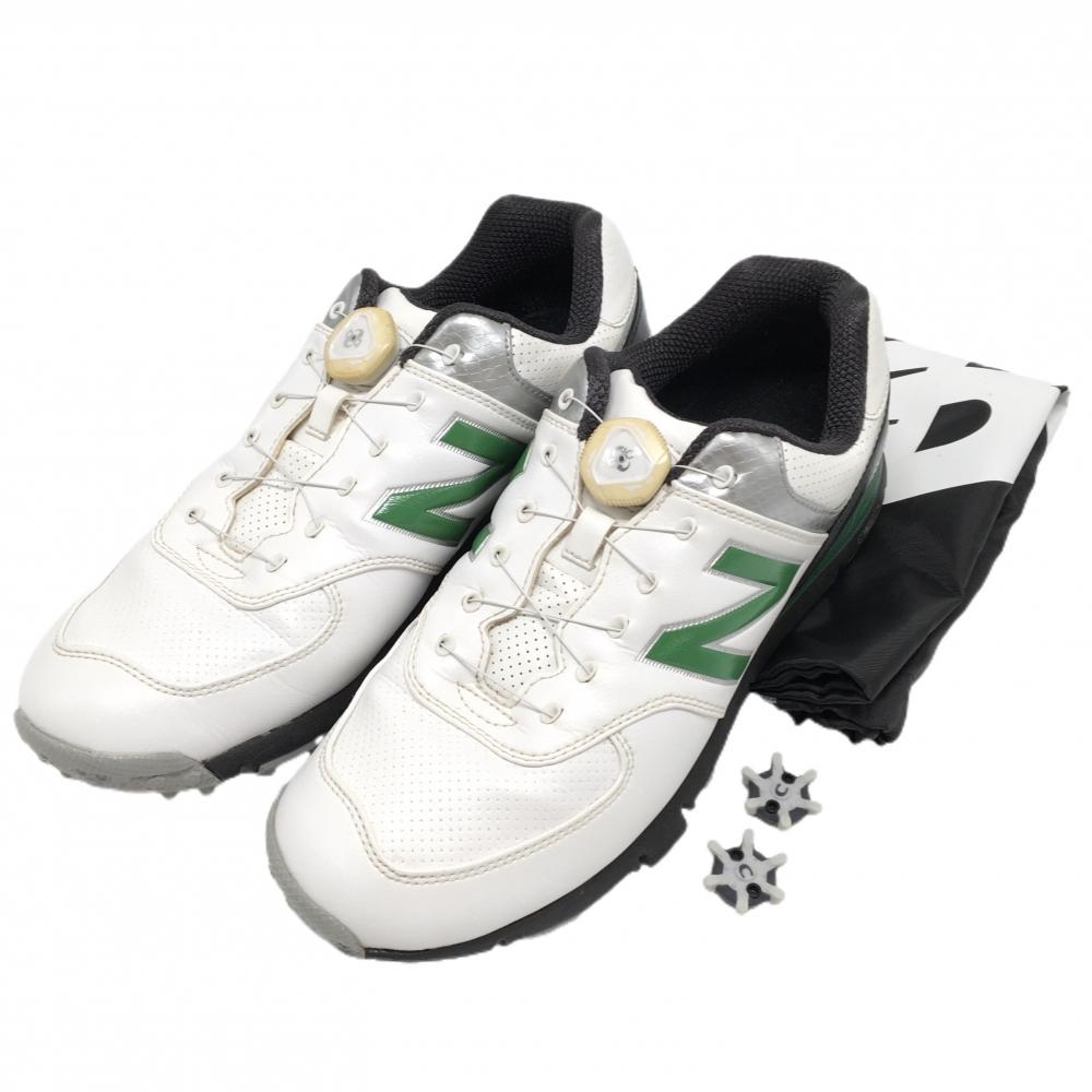 【美品】ニューバランス ゴルフシューズ 白×グリーン MGB574 BOA 収納袋付き メンズ 27.5 ゴルフウェア New Balance