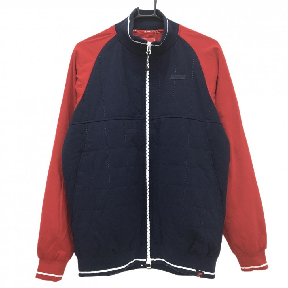 【美品】ニューバランスゴルフ 中綿ジャケット ネイビー×レッド シリコンロゴ メンズ 5(L) ゴルフウェア New Balance
