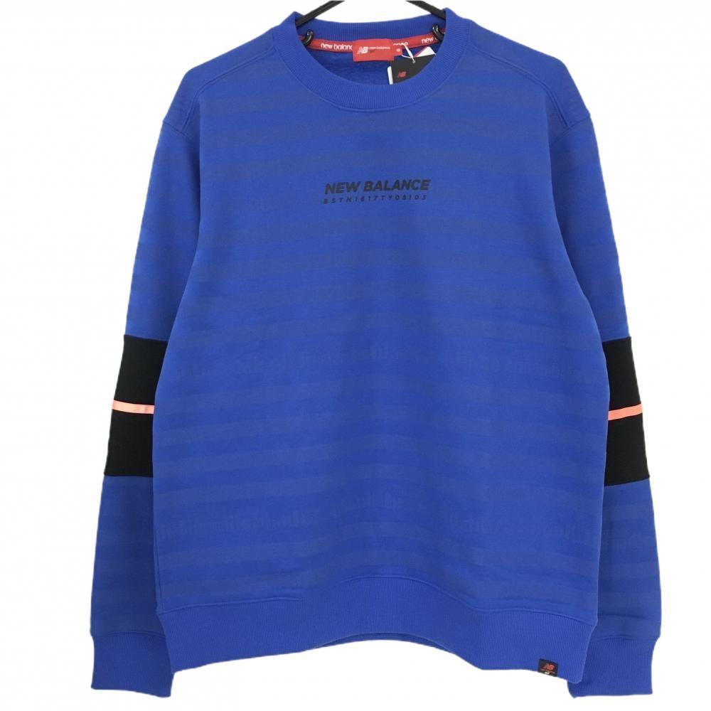 【新品】ニューバランスゴルフ トレーナー ブルー ボーダー地模様 裏起毛 メンズ 5(L) ゴルフウェア New Balance