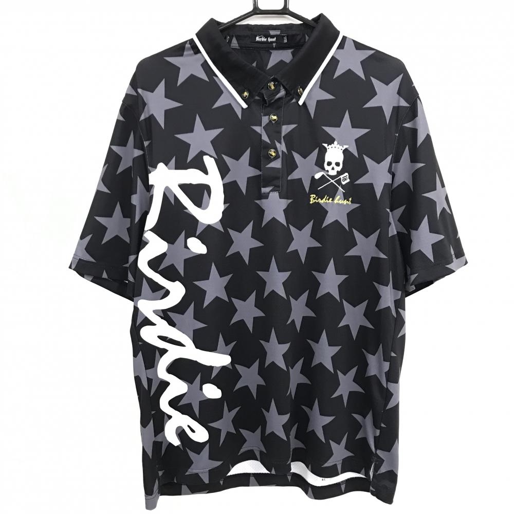 【超美品】バーディーハント 半袖ポロシャツ 黒×グレー 星柄 スカル刺しゅう  メンズ LLLL ゴルフウェア 大きいサイズ Birdie hunt