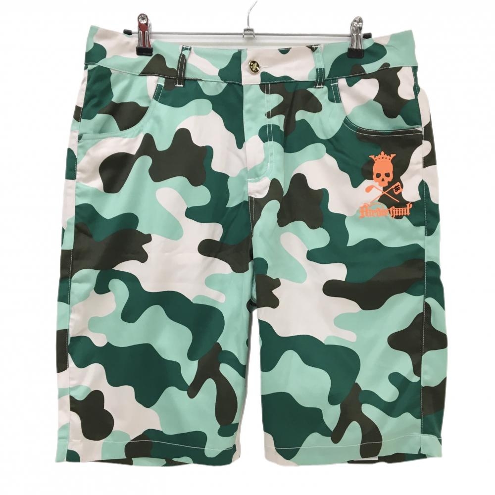【新品】バーディーハント ハーフパンツ グリーン×白 カモフラ 迷彩 メンズ 38 ゴルフウェア Birdie hunt