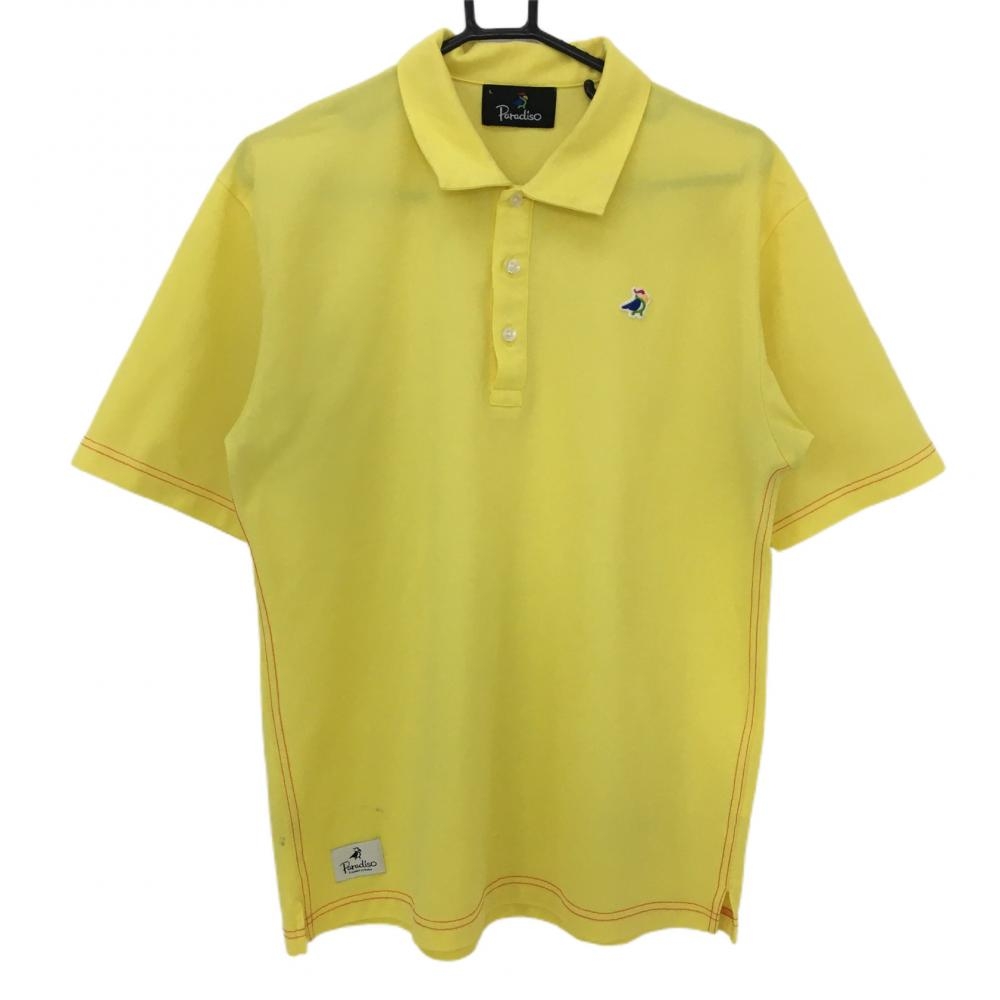 パラディーゾ 半袖ポロシャツ イエローロゴワッペン シンプル メンズ L ゴルフウェア Paradiso 画像