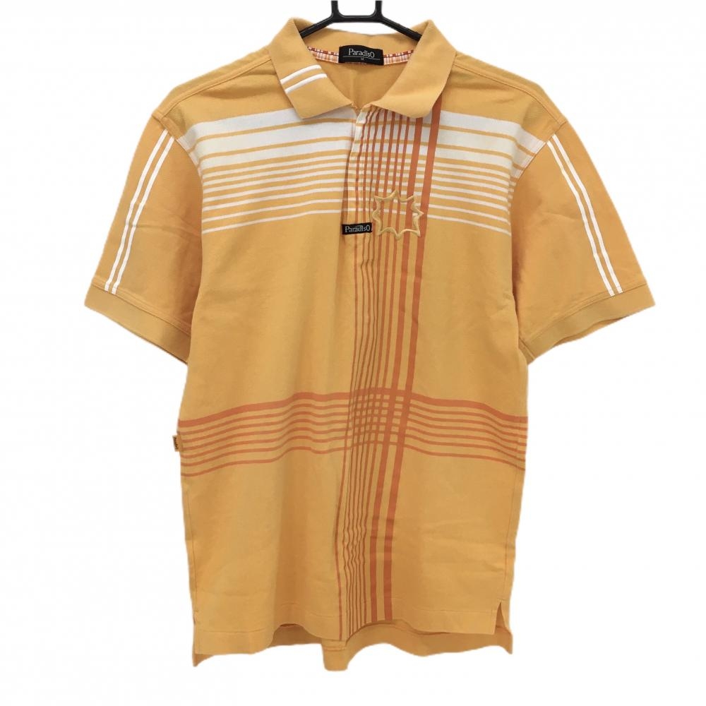 パラディーゾ 半袖ポロシャツ オレンジ系×白 ハーフジップ ライン  メンズ M ゴルフウェア Paradiso