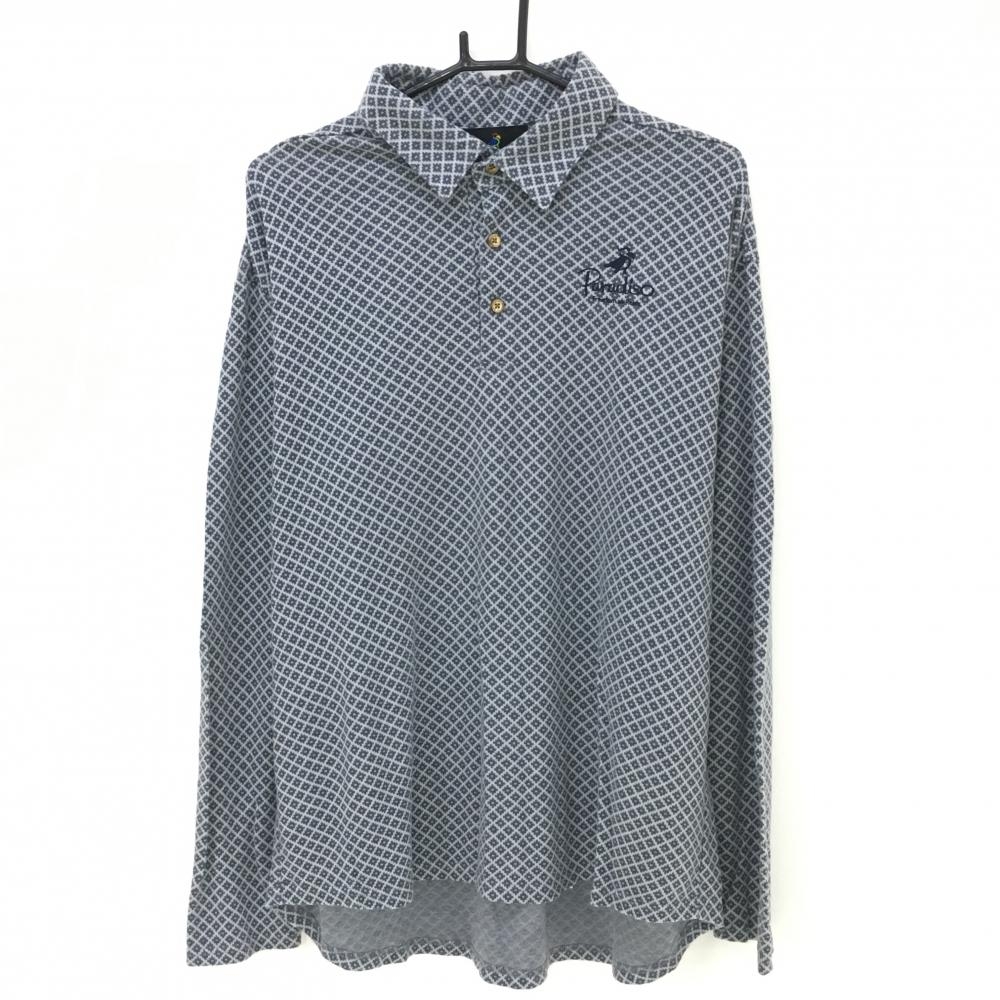 【美品】パラディーゾ 長袖ポロシャツ ダークグレー×グレー 総柄 微起毛 メンズ 3L ゴルフウェア 大きいサイズ Paradiso