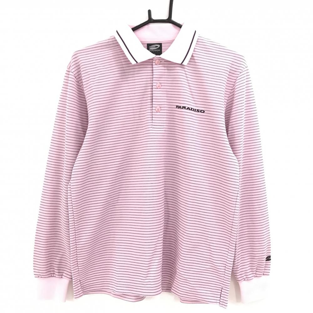 【超美品】パラディーゾ 長袖ポロシャツ ピンク×ボルドー ボーダー  メンズ M ゴルフウェア Paradiso
