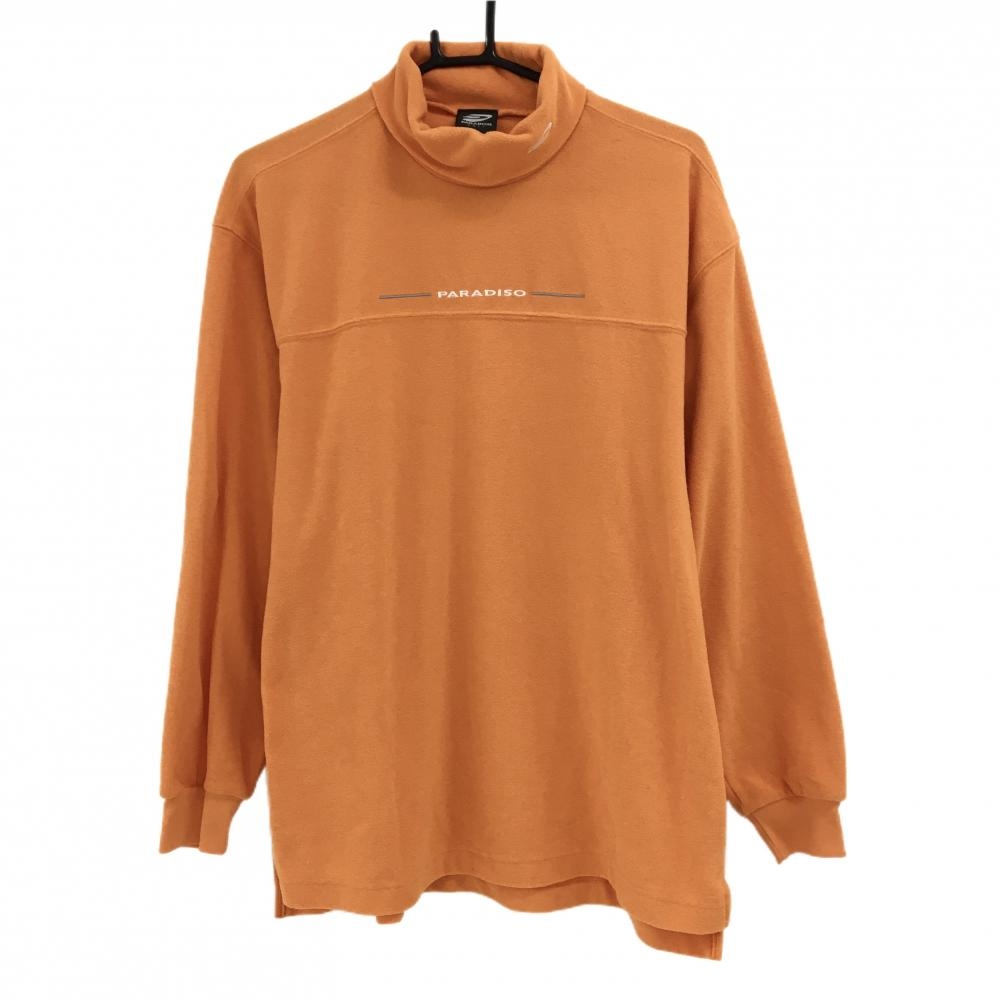 パラディーゾ 長袖ハイネックシャツ オレンジ パイル地 ネックロゴ メンズ L ゴルフウェア Paradiso
