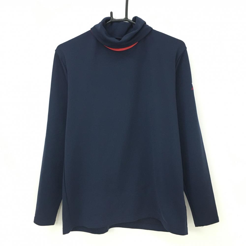 【美品】パラディーゾ 長袖ハイネックシャツ ネイビー ネック裏レッド系 ロゴ刺しゅう  メンズ L ゴルフウェア Paradiso
