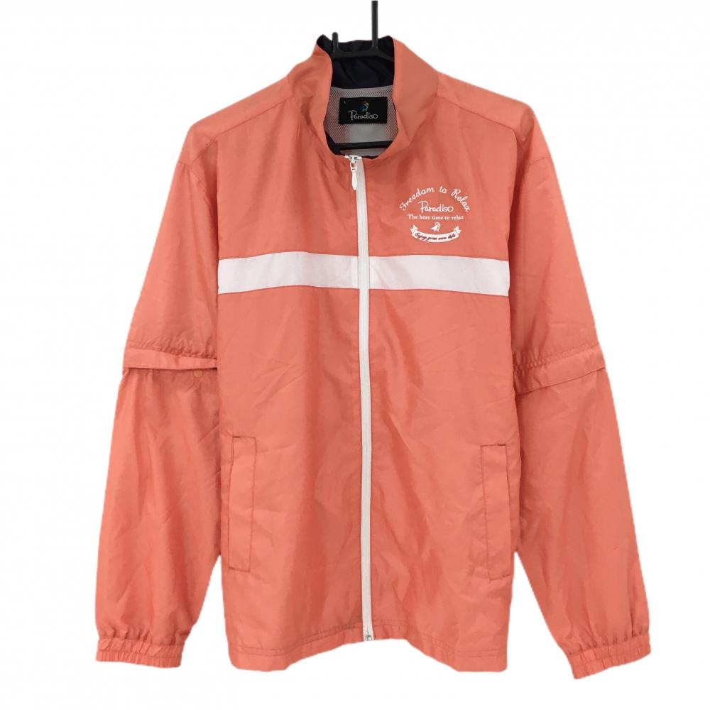 パラディーゾ 2WAYジャケットブルゾン オレンジ×白 胸元ライン ロゴ刺しゅう 袖着脱可 メッシュ裏地  メンズ L ゴルフウェア Paradiso