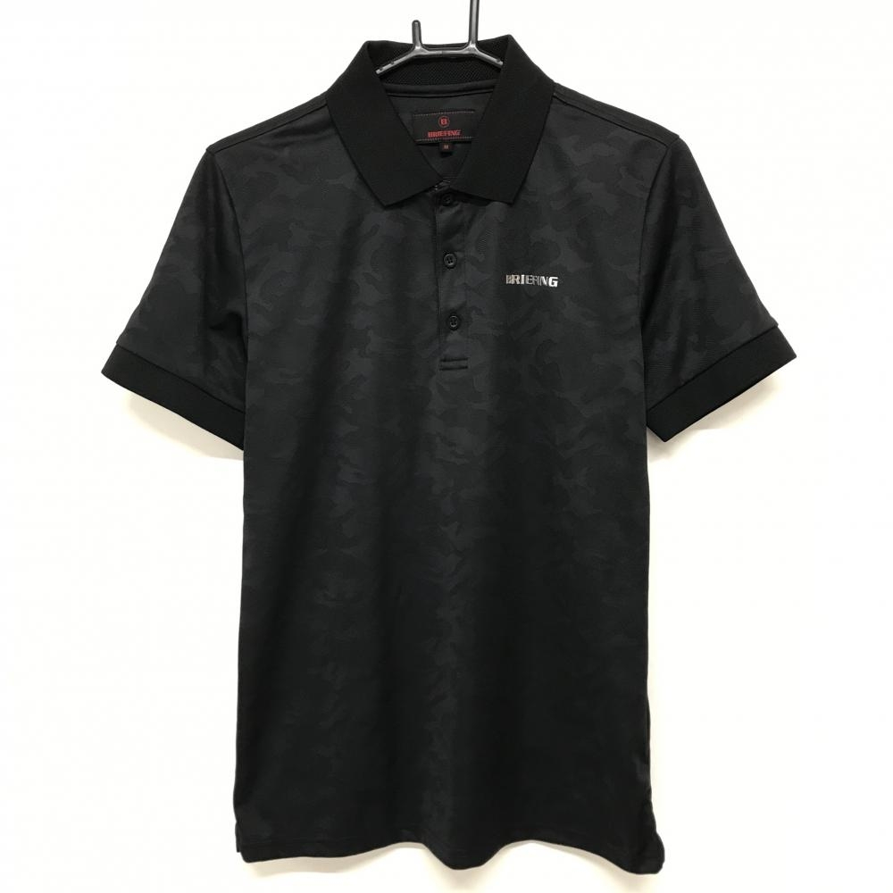 【美品】ブリーフィング 半袖ポロシャツ 黒 カモフラ柄地模様 迷彩 メンズ M ゴルフウェア BRIEFING