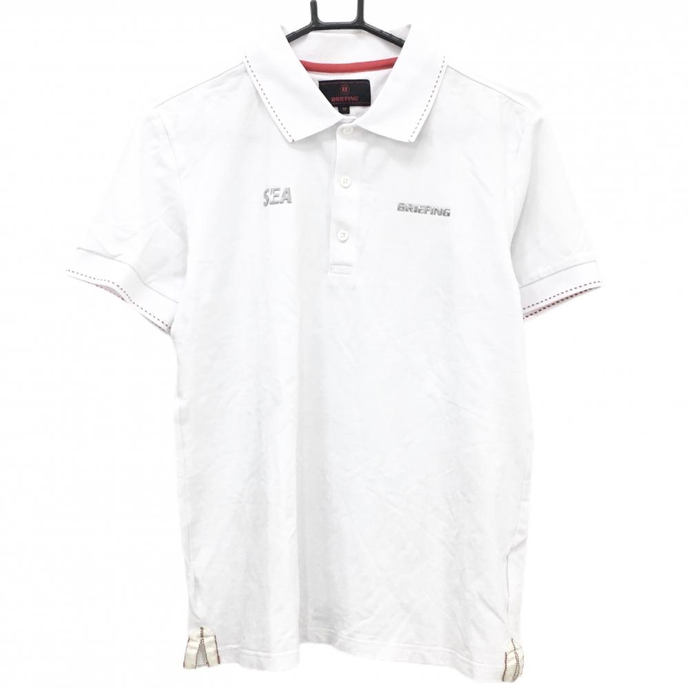 【超美品】ブリーフィング 半袖ポロシャツ 白 襟・袖ステッチ  メンズ M ゴルフウェア BRIEFING