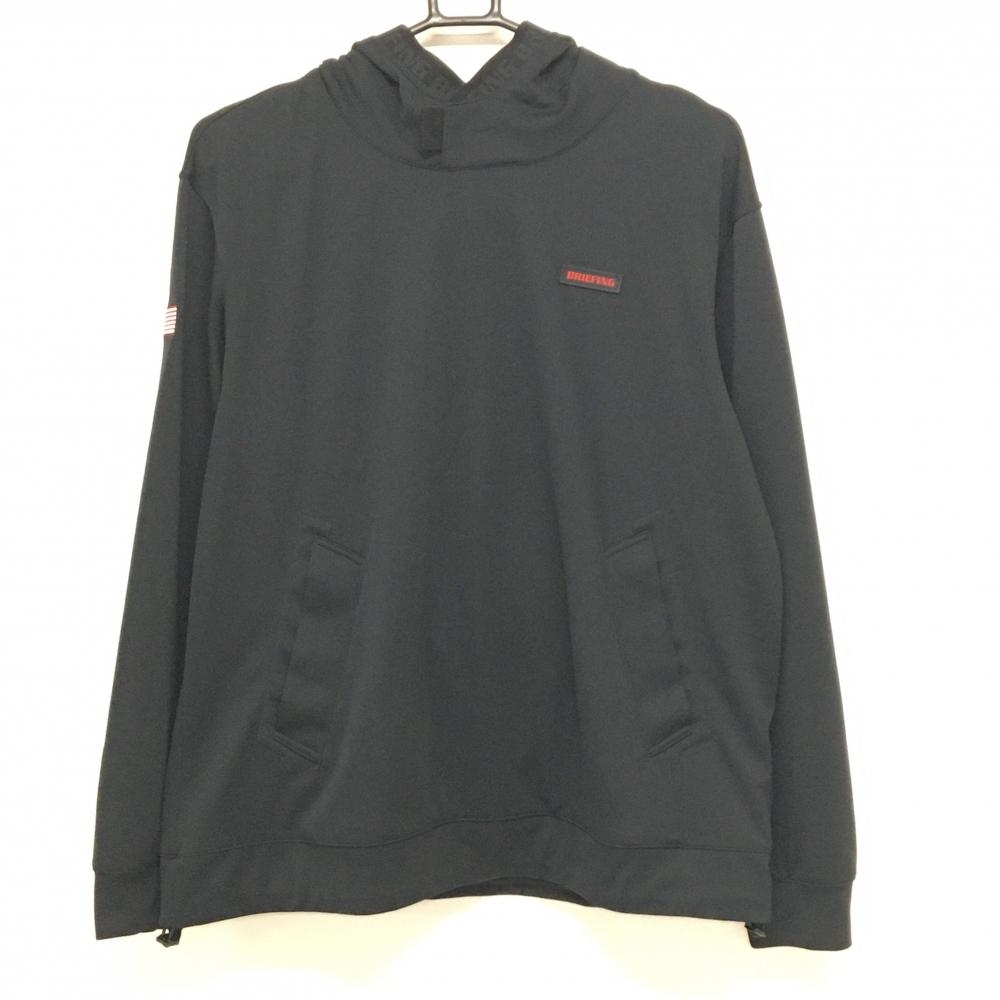 【美品】ブリーフィング フード付き長袖シャツ 黒×レッド 胸ロゴ フード縁ゴムロゴ  メンズ M ゴルフウェア 2024年モデル BRIEFING
