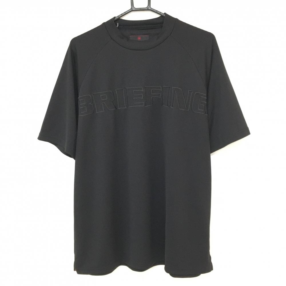 【超美品】ブリーフィング 半袖ハイネックシャツ 黒 地模様 ロゴ メンズ XL ゴルフウェア 2024年モデル BRIEFING