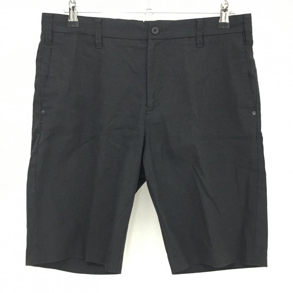 【美品】ブリーフィング ハーフパンツ 黒 麻混 無地 ポケット口色褪せ少 メンズ L ゴルフウェア BRIEFING