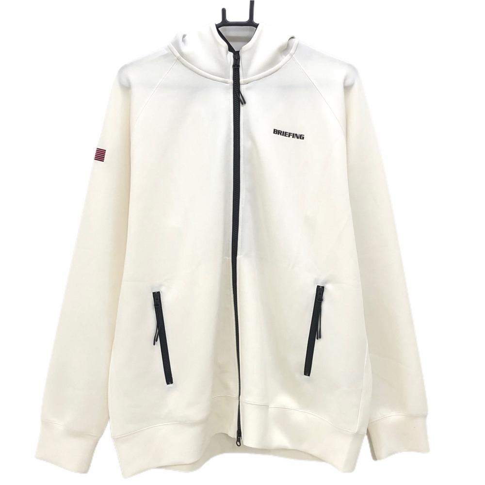 【超美品】ブリーフィング ジップパーカー アイボリー×黒 ストレッチ フード二重 メンズ XL ゴルフウェア 2024年モデル BRIEFING
