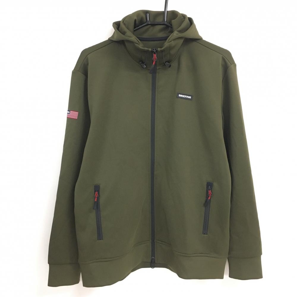 【超美品】ブリーフィング ジップパーカー カーキ 後立体ロゴ ジャケット メンズ L ゴルフウェア BRIEFING