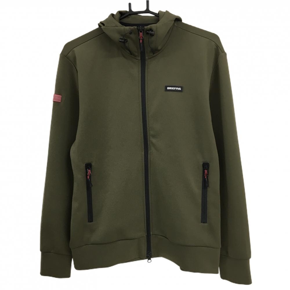 【美品】ブリーフィング ジップパーカー カーキ 背面立体ロゴ ブルゾン  メンズ M ゴルフウェア BRIEFING