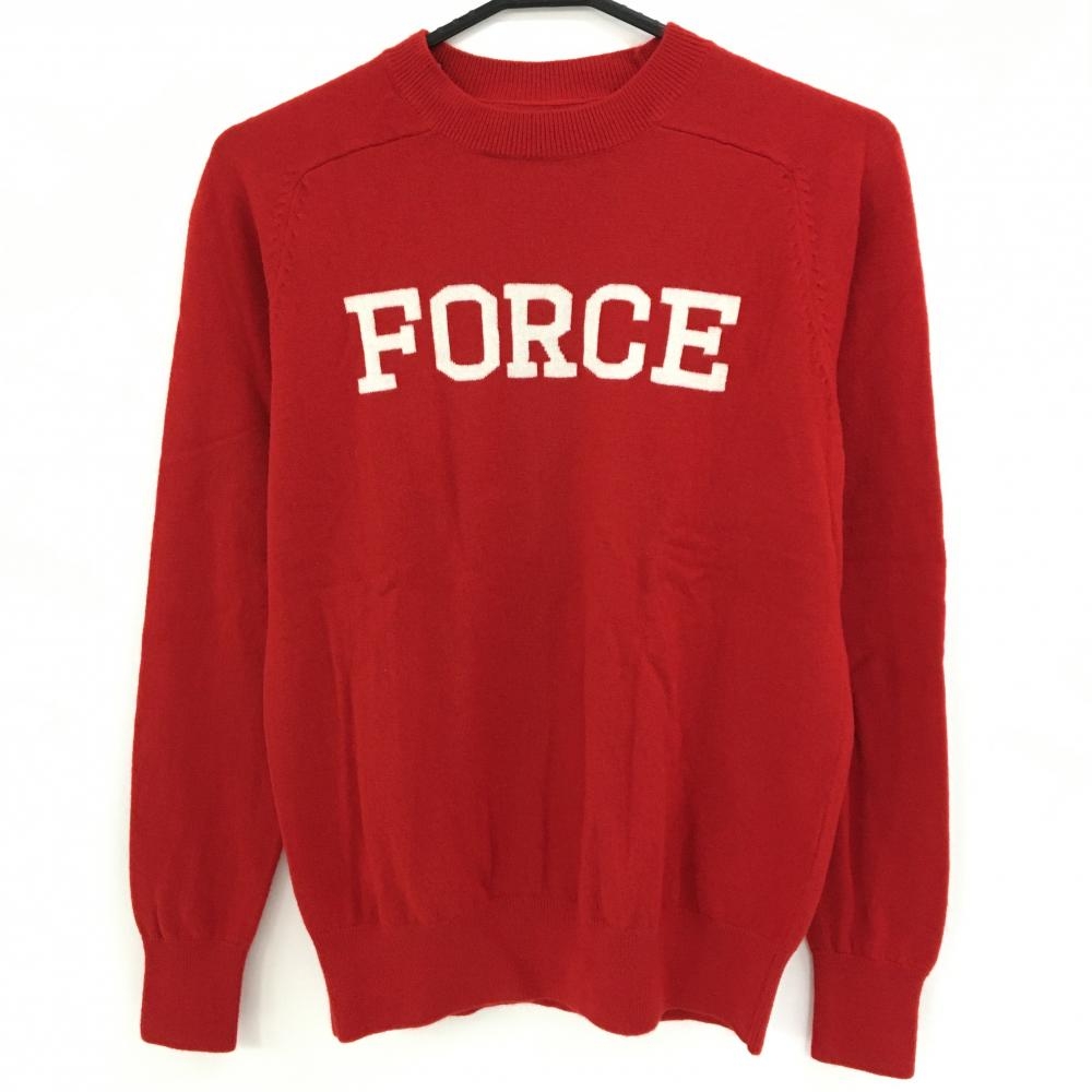 【超美品】ラフアンドスウェル セーター レッド×白 フロント英字 ウール100％ ニット メンズ S ゴルフウェア rough＆swell