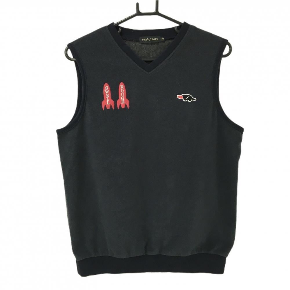 ラフアンドスウェル フリースベスト ネイビー×グレー ロケット刺しゅう メンズ M ゴルフウェア rough＆swell