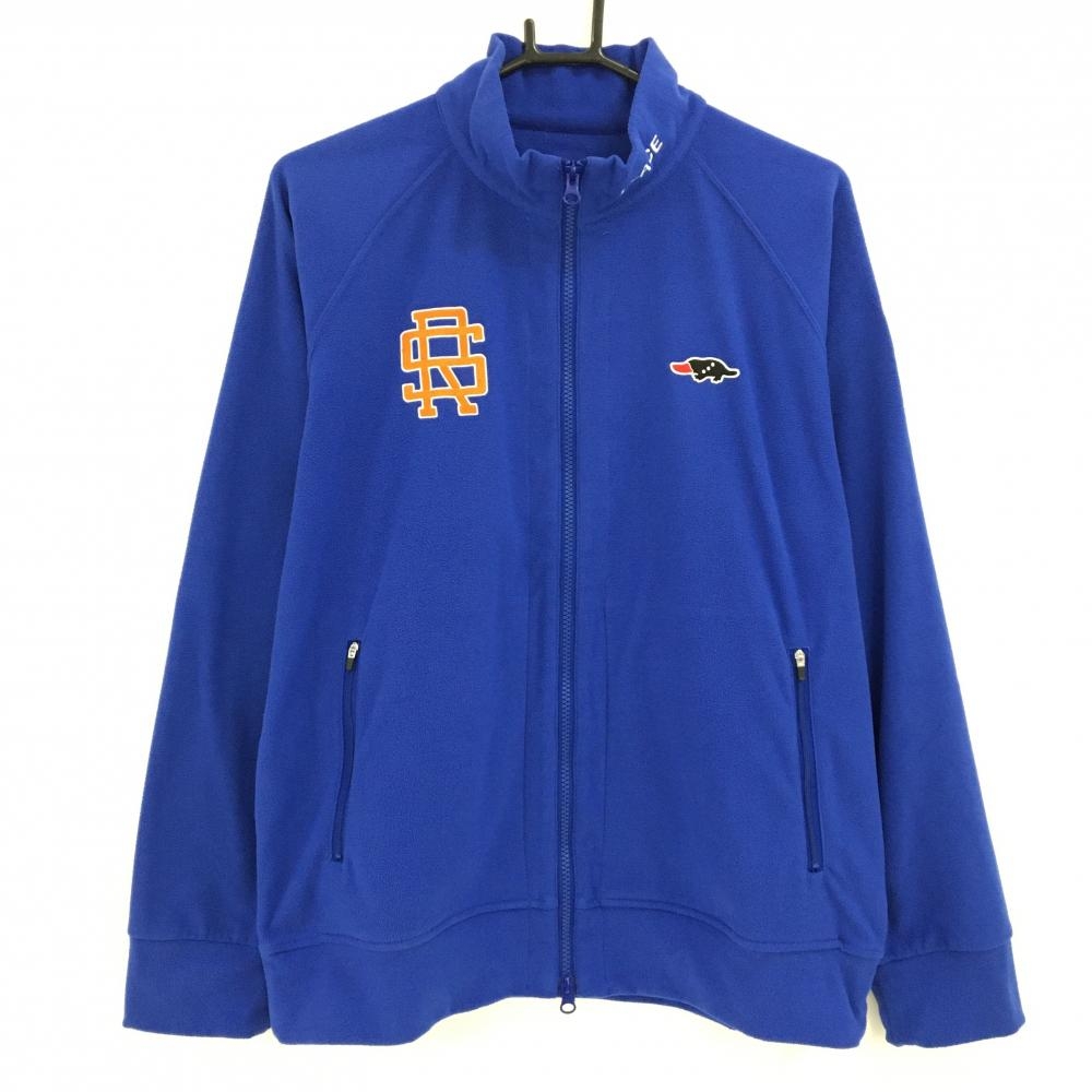 ラフアンドスウェル フリースブルゾン ブルー 複数ワッペン 刺しゅう メンズ L ゴルフウェア rough＆swell