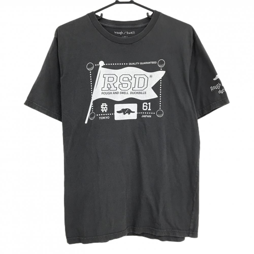 ラフアンドスウェル Tシャツ ダークグレー×白 綿100％ メンズ LARGE ゴルフウェア rough＆swell
