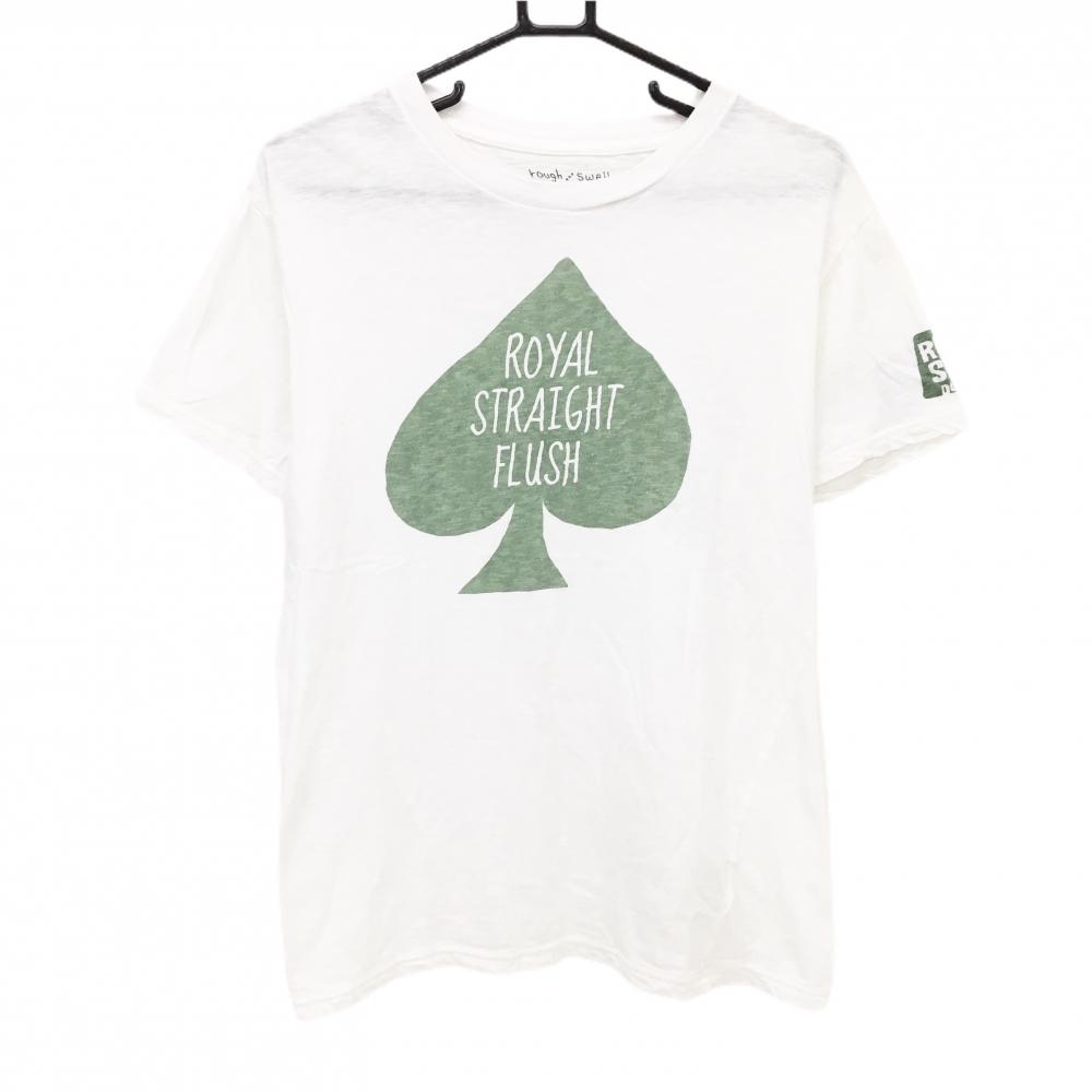 ラフアンドスウェル Tシャツ 白×杢グリーン フロントロゴ  メンズ LARGE ゴルフウェア rough＆swell