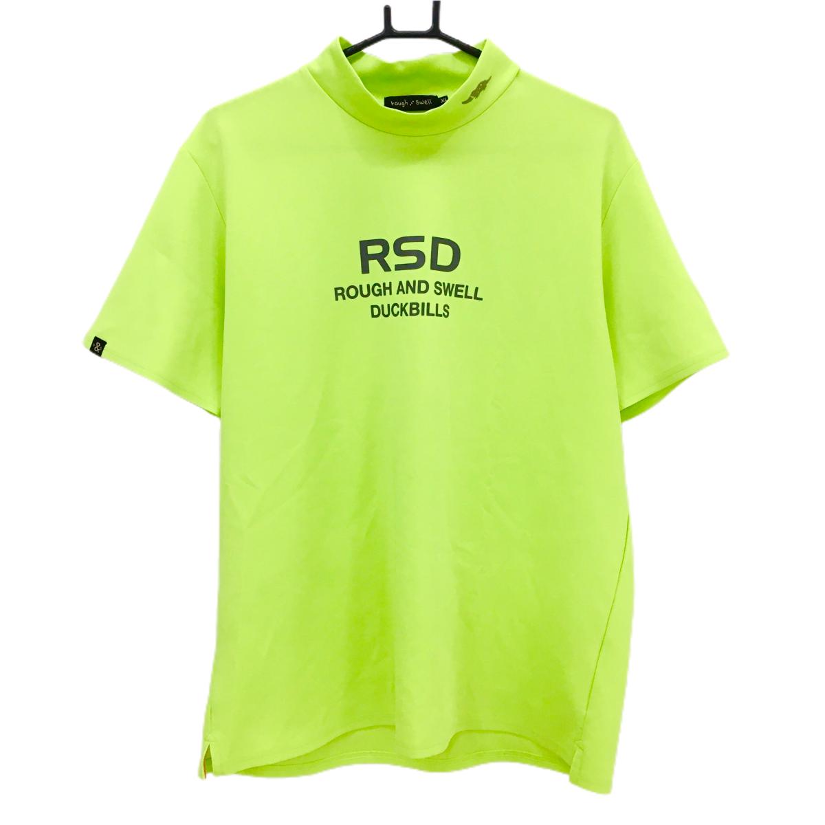 【超美品】ラフアンドスウェル 半袖ハイネックシャツ 蛍光イエロー×グレー メンズ XL ゴルフウェア 2024年モデル rough＆swell