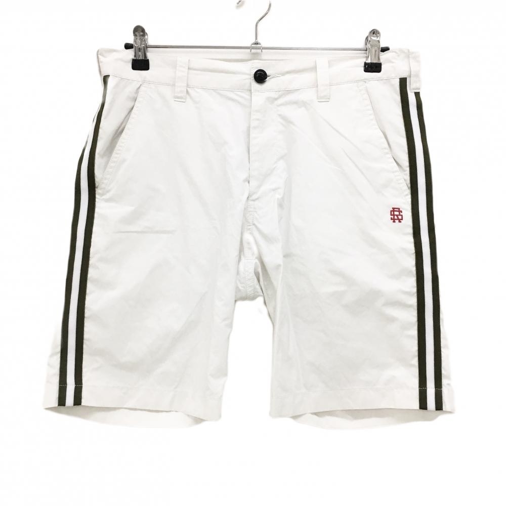 ラフアンドスウェル ハーフパンツ 白×ブラウン サイドライン  メンズ M ゴルフウェア rough＆swell
