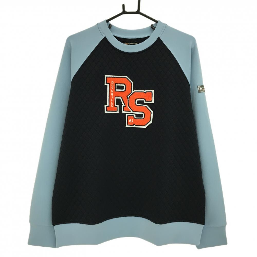 【新品】ラフアンドスウェル トレーナー ライトブルー×ネイビー 身頃キルティング風 メンズ L ゴルフウェア 2024年モデル rough＆swell