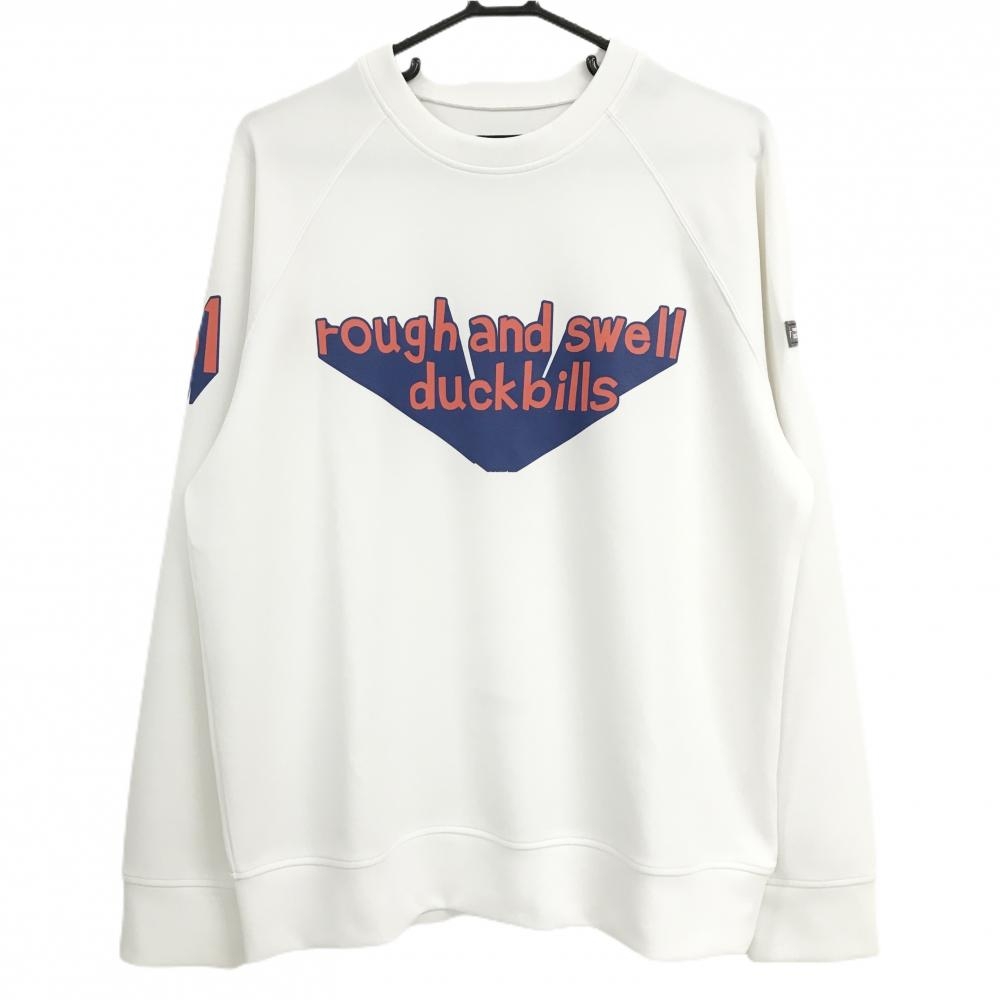 【超美品】ラフアンドスウェル トレーナー 白×レッド フロントロゴ 薄手 メンズ L ゴルフウェア rough＆swell