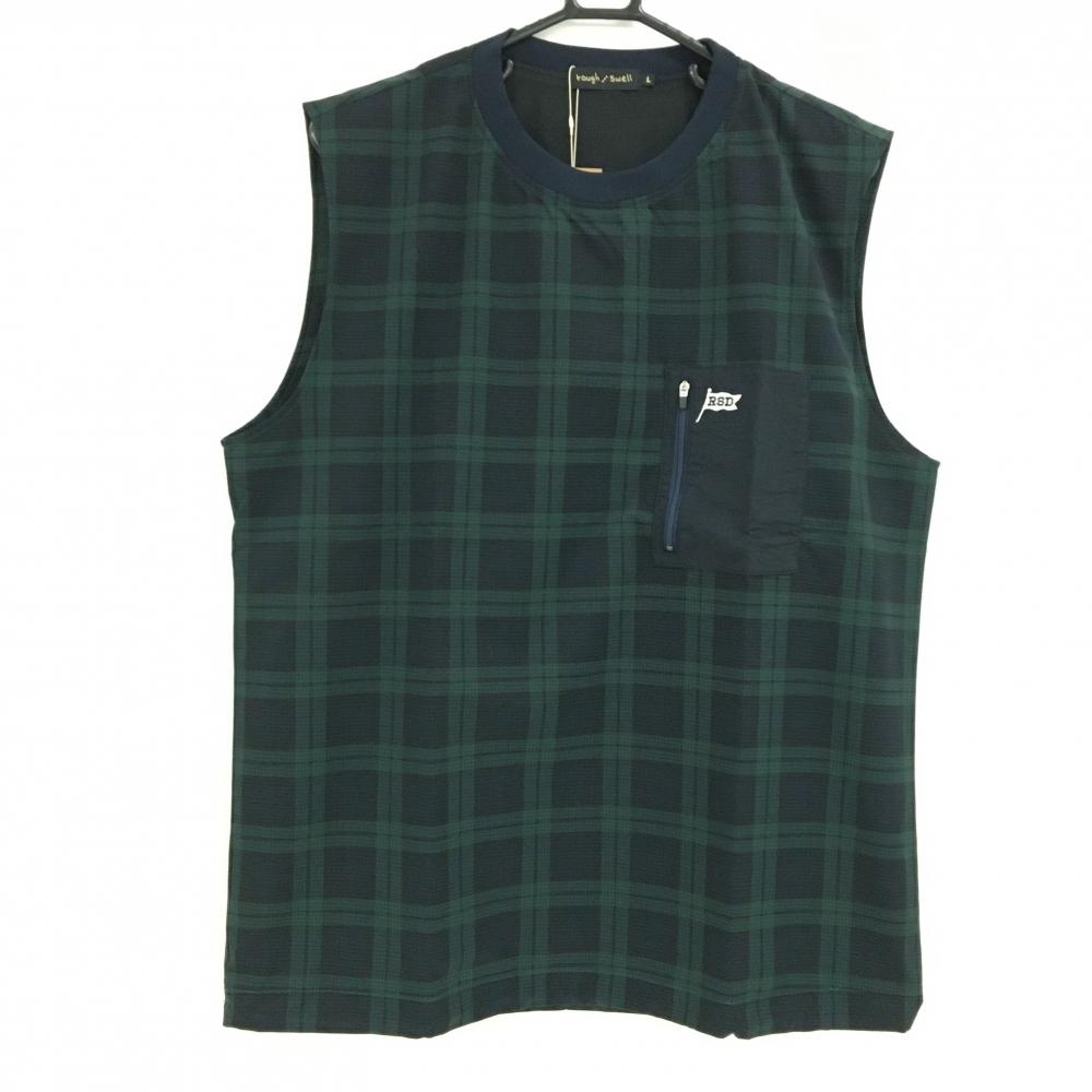 【新品】ラフアンドスウェル ベスト ネイビー×グリーン チェック 裏地メッシュ メンズ L ゴルフウェア 2024年モデル rough＆swell