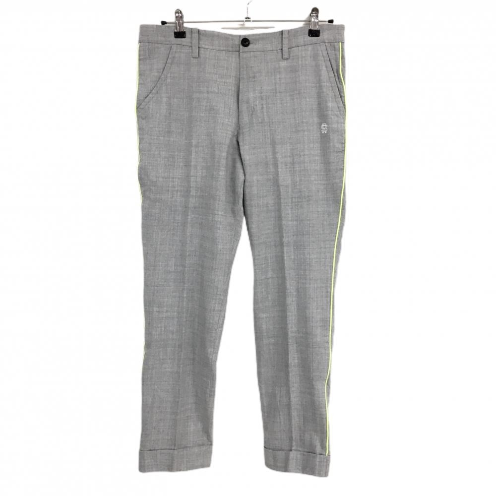 【美品】ラフアンドスウェル パンツ 杢グレー×蛍光イエロー サイドライン ウール混  メンズ L ゴルフウェア rough＆swell