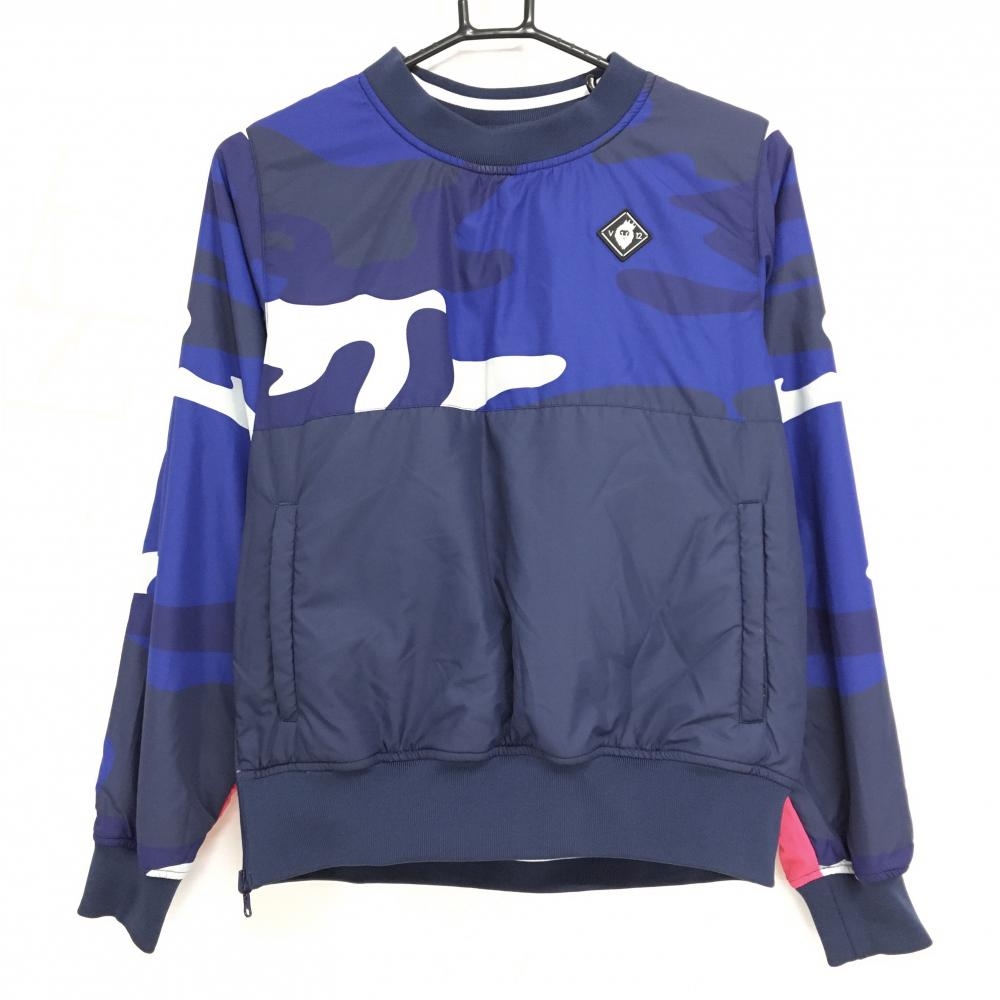 【超美品】V12 中綿リバーシブルスニード ブルー×ネイビー 上部迷彩調 カモフラ ブルゾン レディース 1(M) ゴルフウェア V12