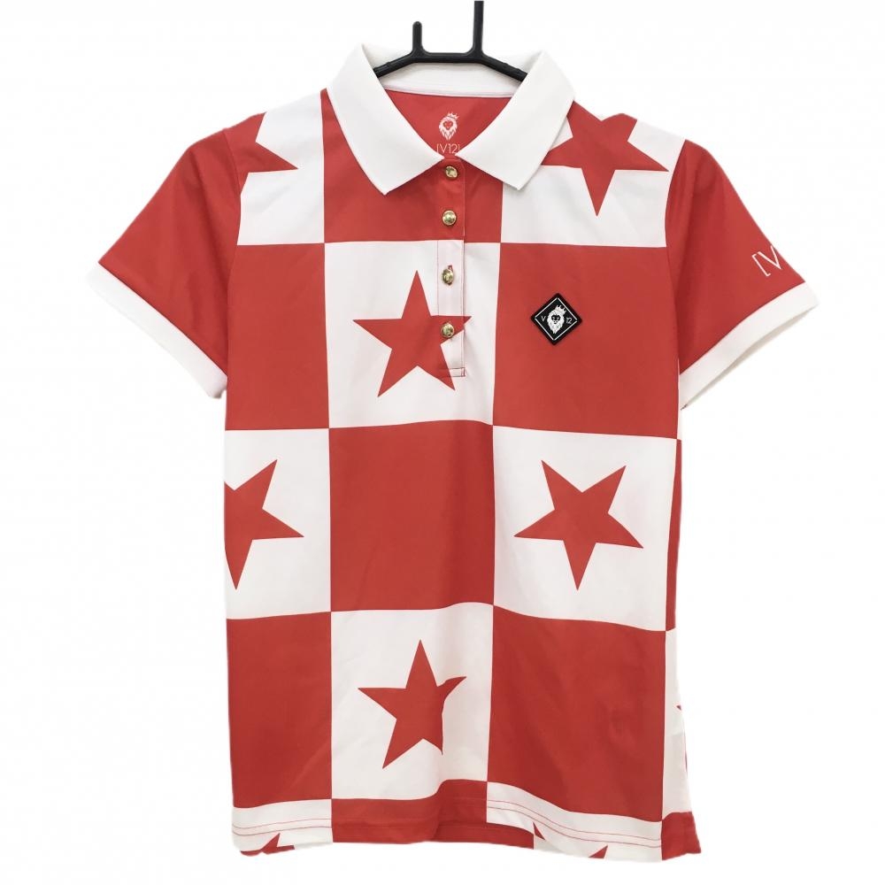 【超美品】ヴィトゥエルヴ 半袖ポロシャツ レッド×白 ブロックチェック 星  レディース 1(M) ゴルフウェア V12