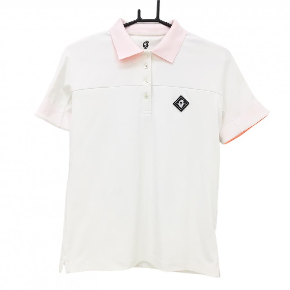 【美品】ヴィトゥエルヴ 半袖ポロシャツ 白×蛍光オレンジ 襟袖口裏ロゴ  レディース 1(M) ゴルフウェア 2023年モデル V12