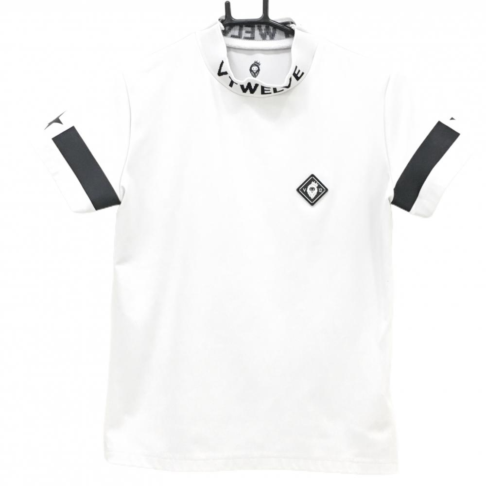 【美品】V12 半袖ハイネックシャツ 白系×黒 ネック英字ロゴ 胸立体ロゴ レディース 0(S) ゴルフウェア V12