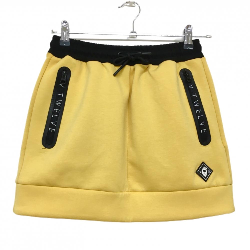 【超美品】V12 スカート イエロー系×黒 ダンボールニット ウエストゴム レディース 1(M) ゴルフウェア V12
