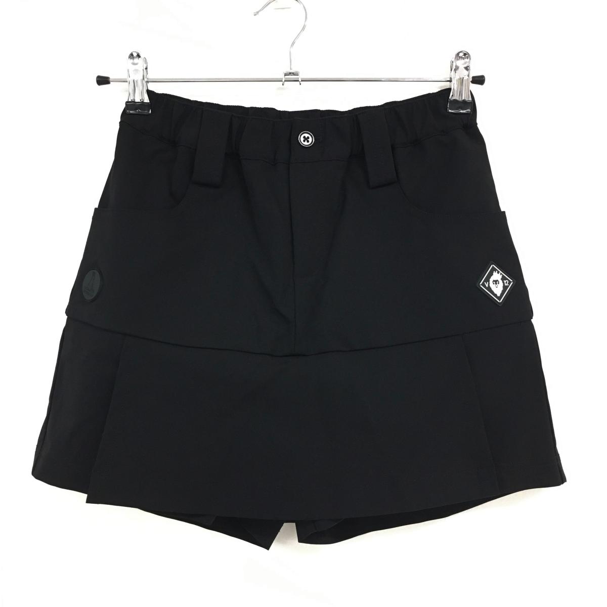【超美品】V12×FR2 スカート 黒 後ろ裾ロゴ ストレッチ コラボ 内側パンツ レディース 1(M) ゴルフウェア V12