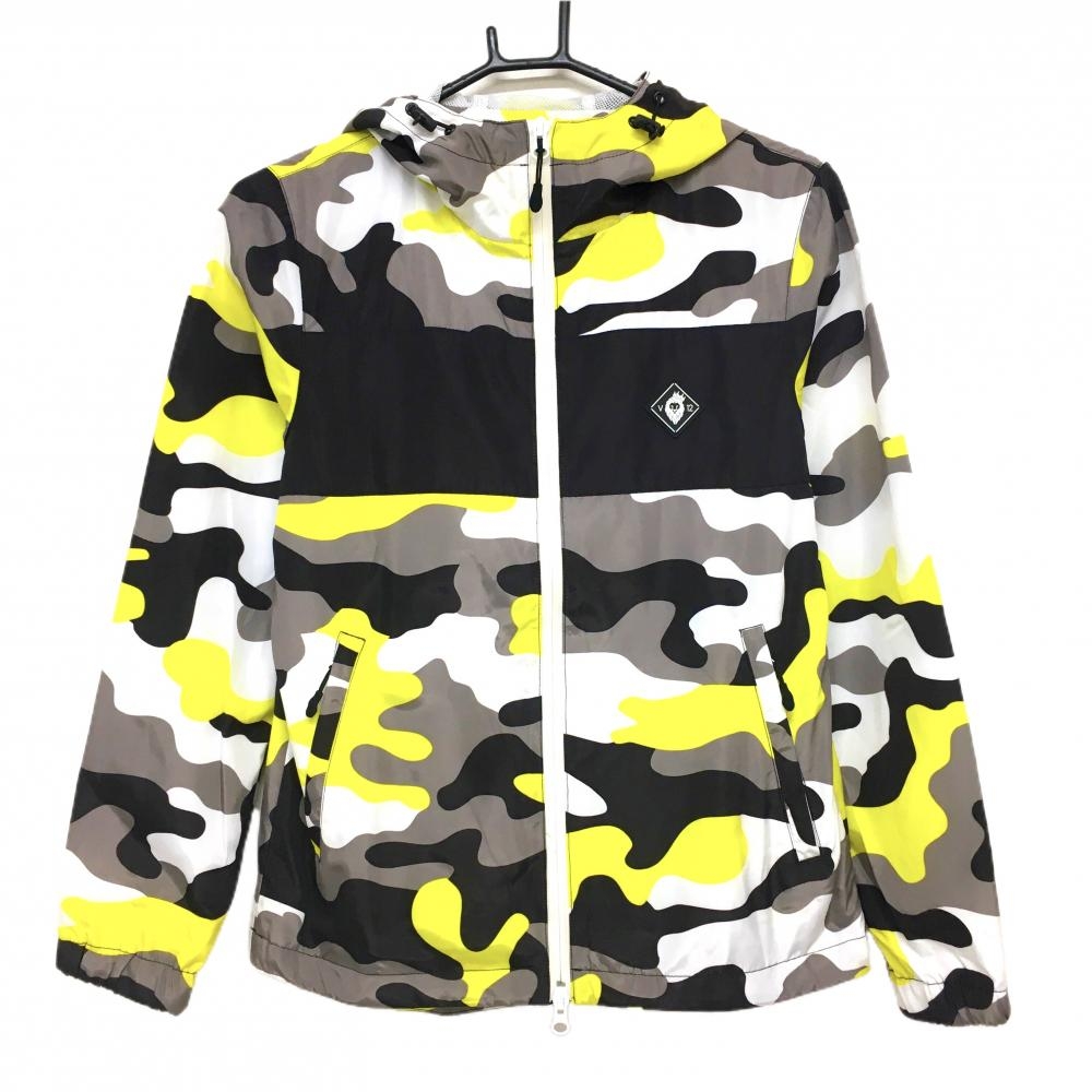 【美品】V12 ジップパーカー 白×黒×イエロー カモフラ柄 迷彩 メッシュ裏地 バックロゴ レディース 0(S) ゴルフウェア V12