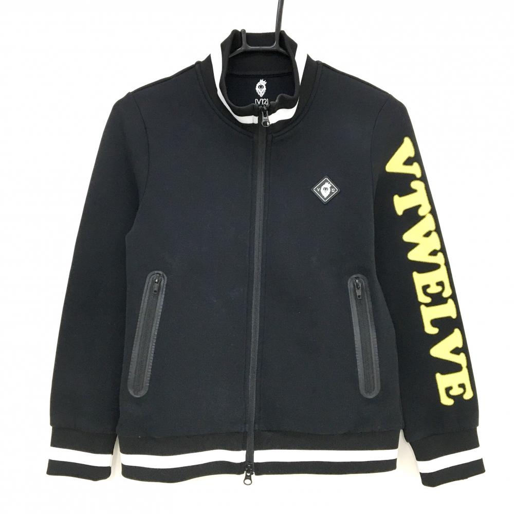 【美品】V12 ジャケットブルゾン 黒×白×イエロー 袖ロゴプリント  レディース 0(S) ゴルフウェア V12